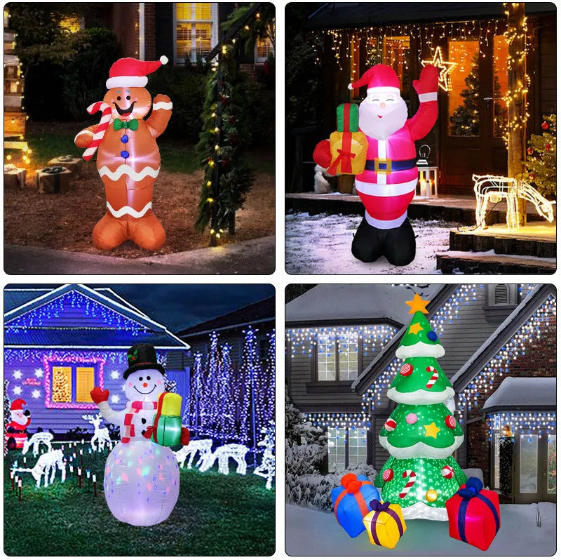 Outdoor Christmas inflatable decoration with LED lights showing Santa, snowman or tree designs