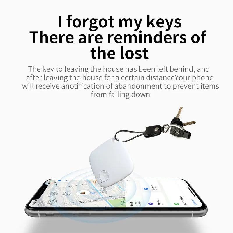 Circular black Bluetooth key finder tracker with key ring, showing 37mm diameter size.