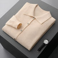Men's solid colour collar button long sleeve cardigan inner shirt in beige, regular fit