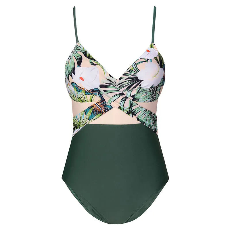 Women's nylon Siamese triangle bikini in black with high elasticity backless design quick-drying swimwear