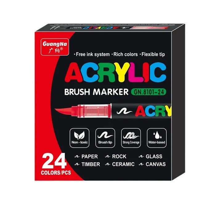 Set of straight liquid acrylic marker pens with soft heads for painting and graffiti art.