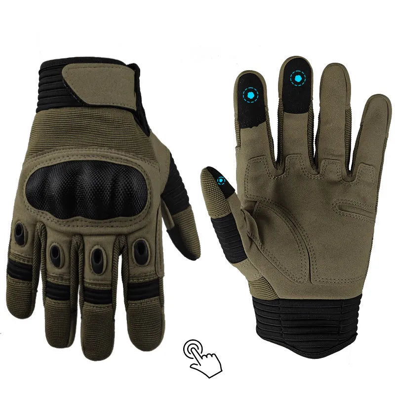 Tactical full finger motorbike gloves with touch screen, knitted fabric, autumn riding, black.