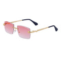 Men's rimless sunglasses with UV400 PC lenses in golden tea wood grain bag finish