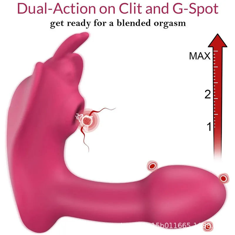 Remote control wearable butterfly vibrator made from silicone, available in purple and red colours