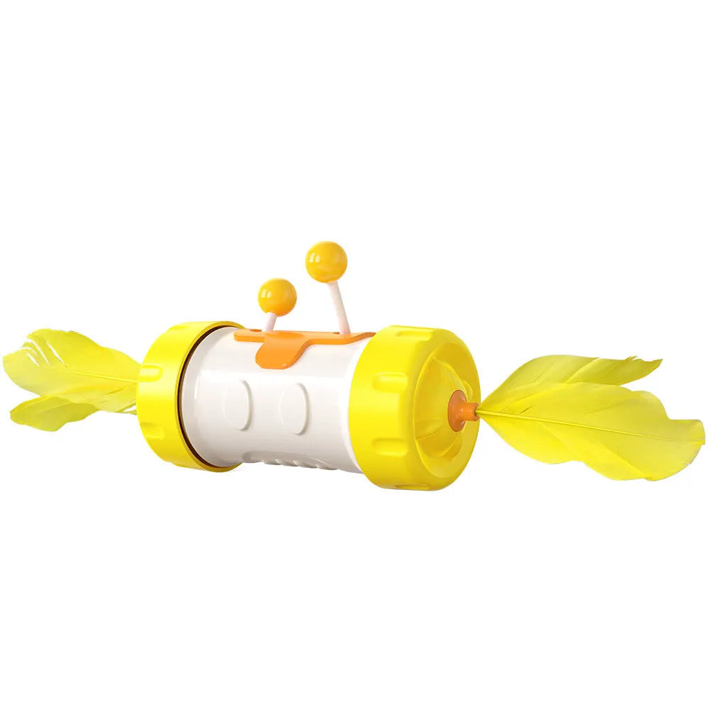 Interactive cat toy with feather ball on stick and separate balance tumbler in multiple colour options