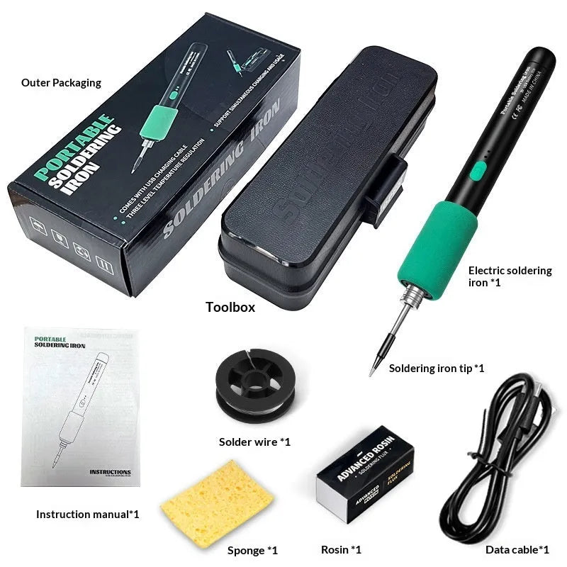 15W portable spot welding pen tool with black rubber handle and USB charging cable