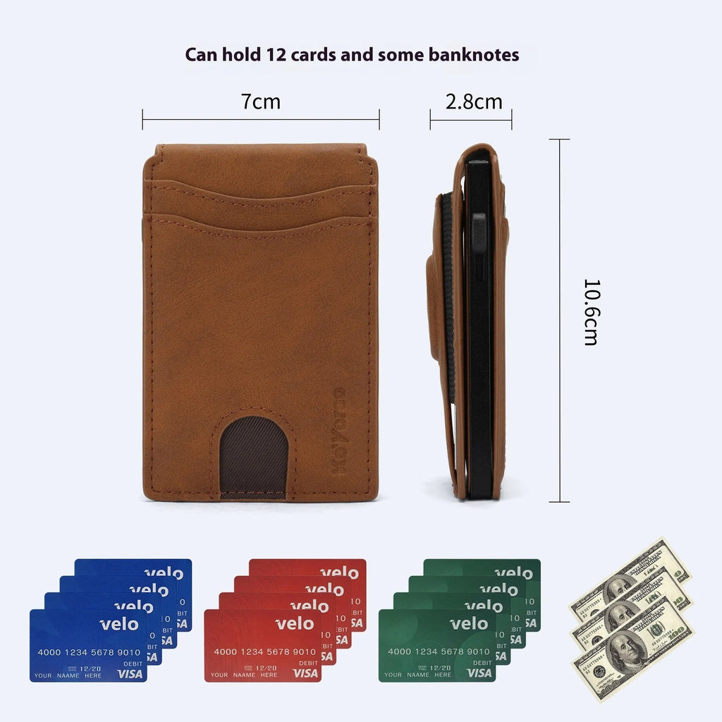 Men's microfiber card holder wallet in black, dark brown, or light brown colour options.