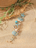 Women's alloy rhinestone nautical bracelet with starfish and anchor charms in turquoise, red, or blue.