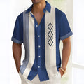 A man's loose-fitting printed casual shirt in a cardigan style, shown in one of five available multicolour patterns.