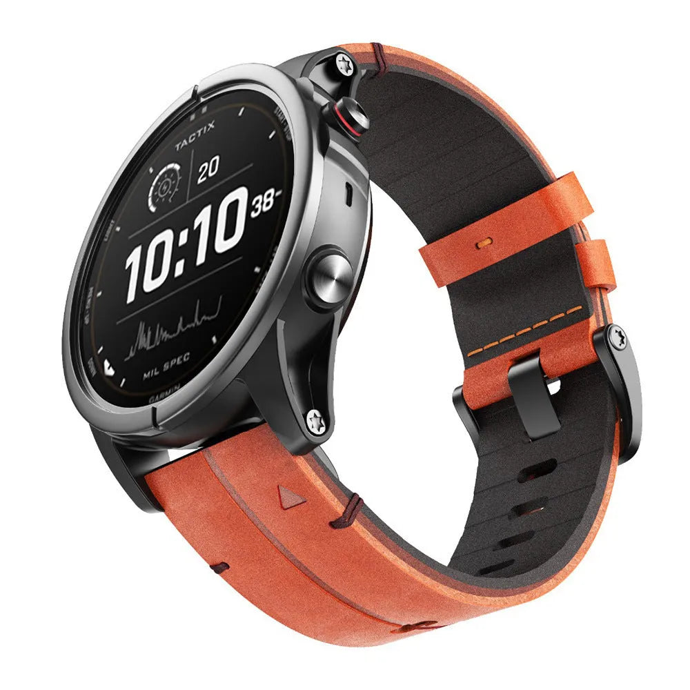 Quick release leather watch strap for Garmin, 22mm width, black colour, business style
