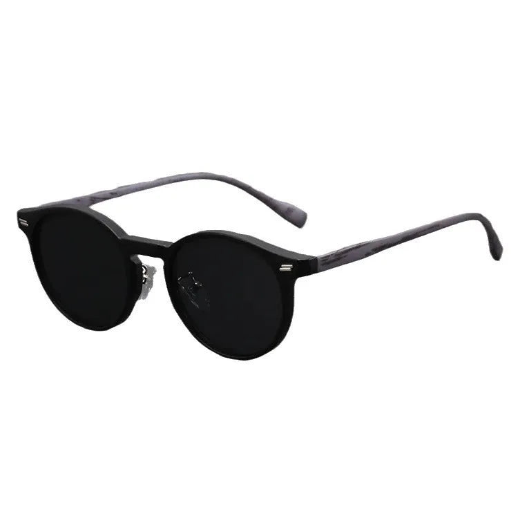 Retro frosted round rim sunglasses with UV-protection lenses in leopard print frame.