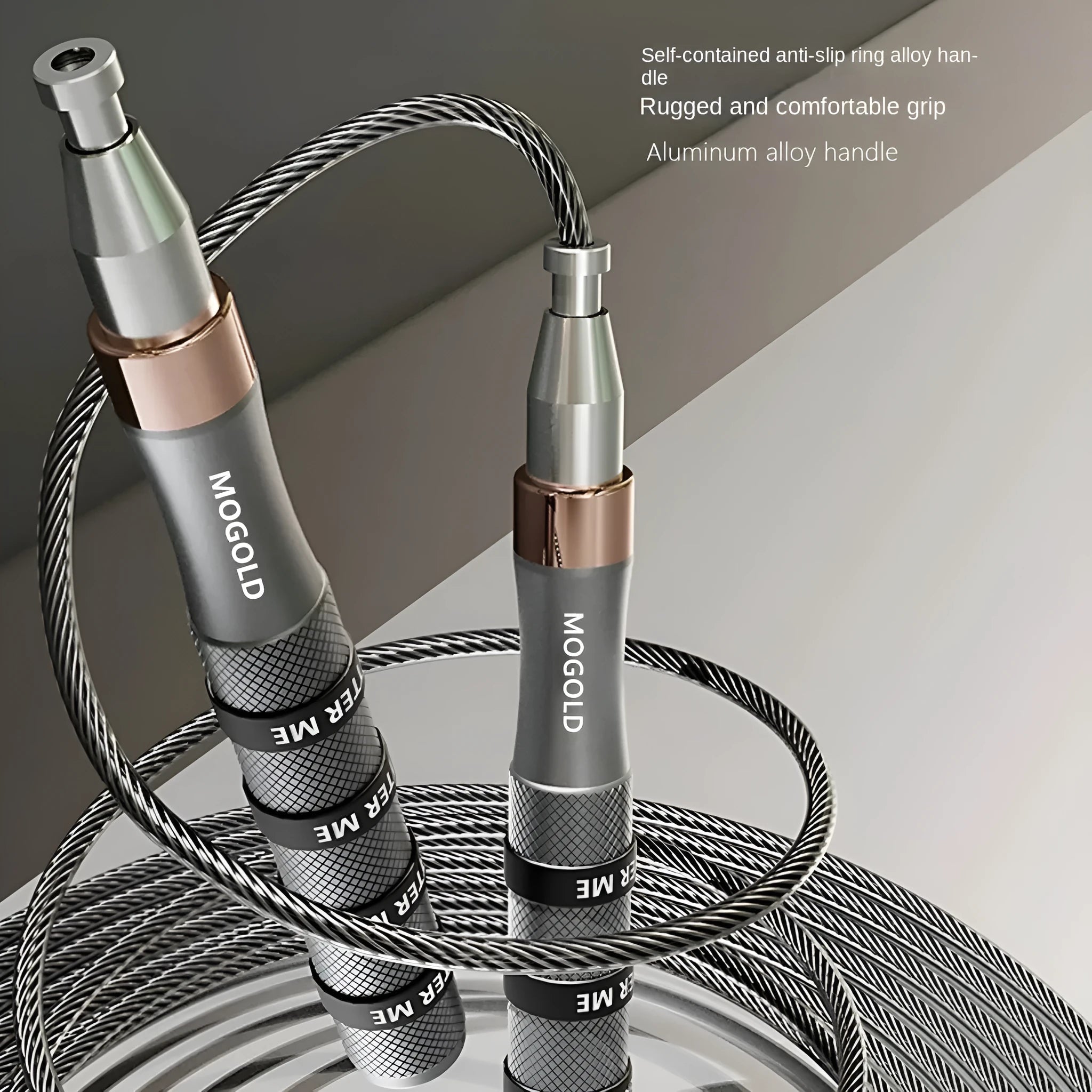 Double bearing self-locking skipping rope with 3-metre PVC cord and mesh silicone aluminium alloy handle in T20 black