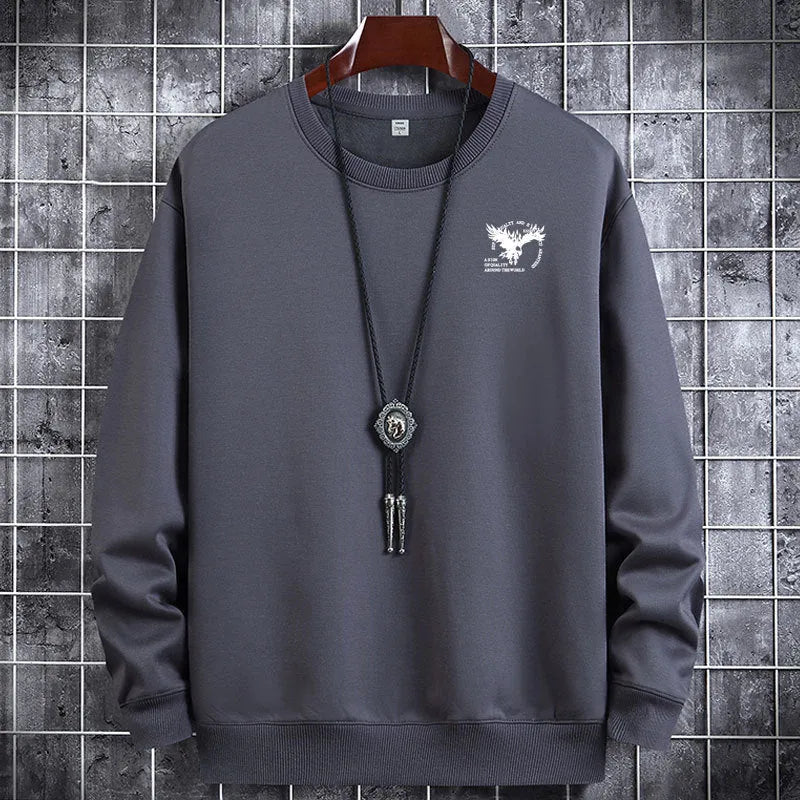 Men's round neck cotton sweater long sleeve thermal pullover in multiple colours including black and khaki