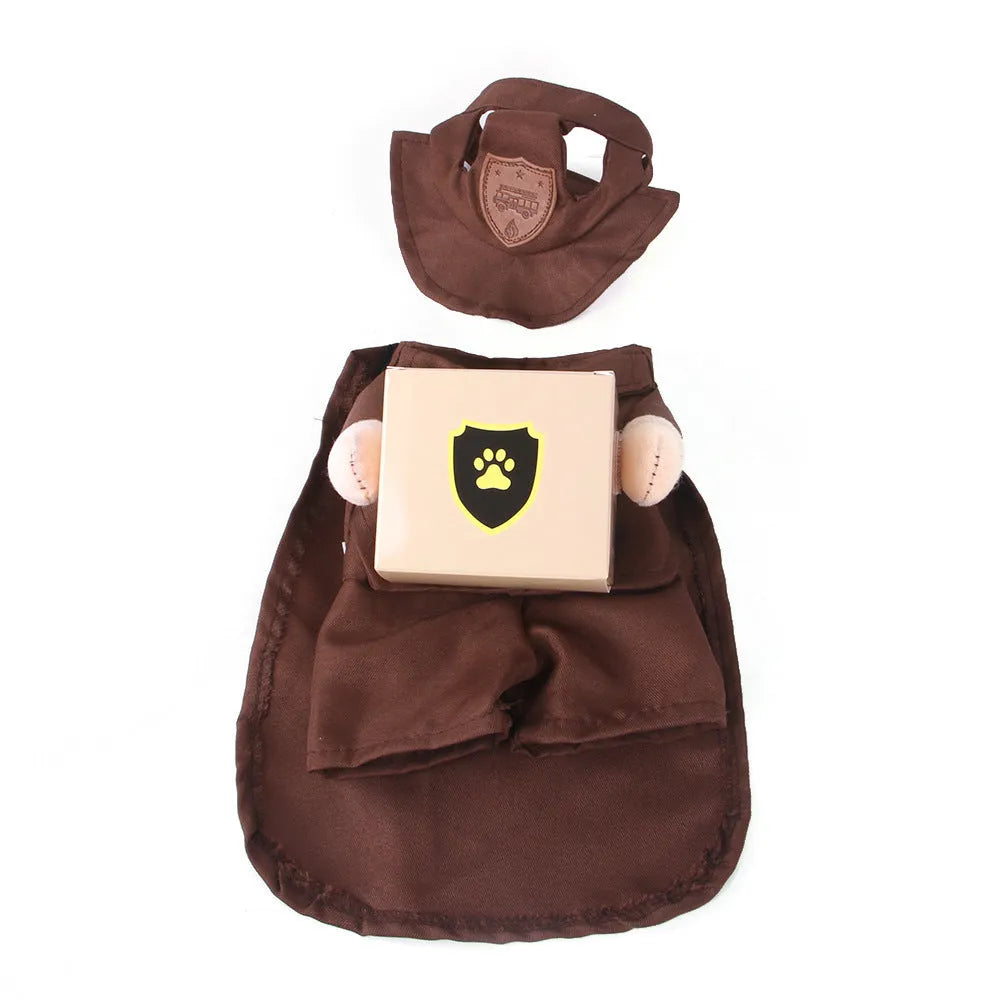 Coffee brown pet jacket with humorous courier delivery design for dogs and cats