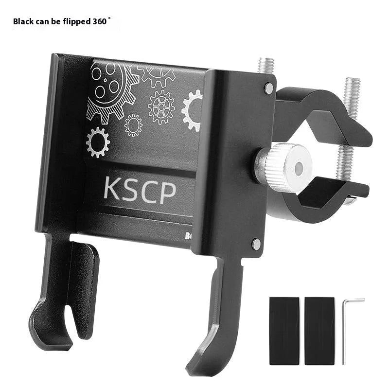 Aluminium alloy mobile phone holder mounted on bicycle handlebars in black colour