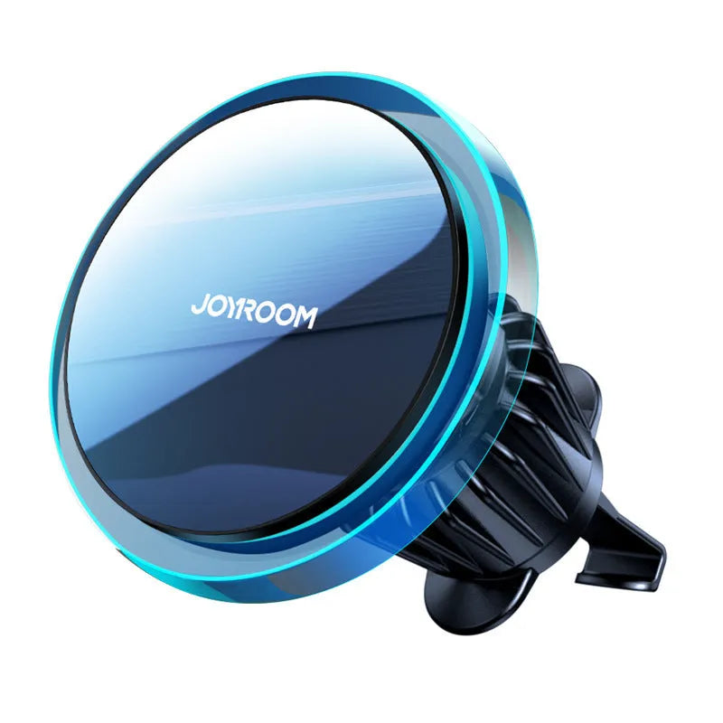 Black magnetic wireless car phone charging stand mounted on car air vent
