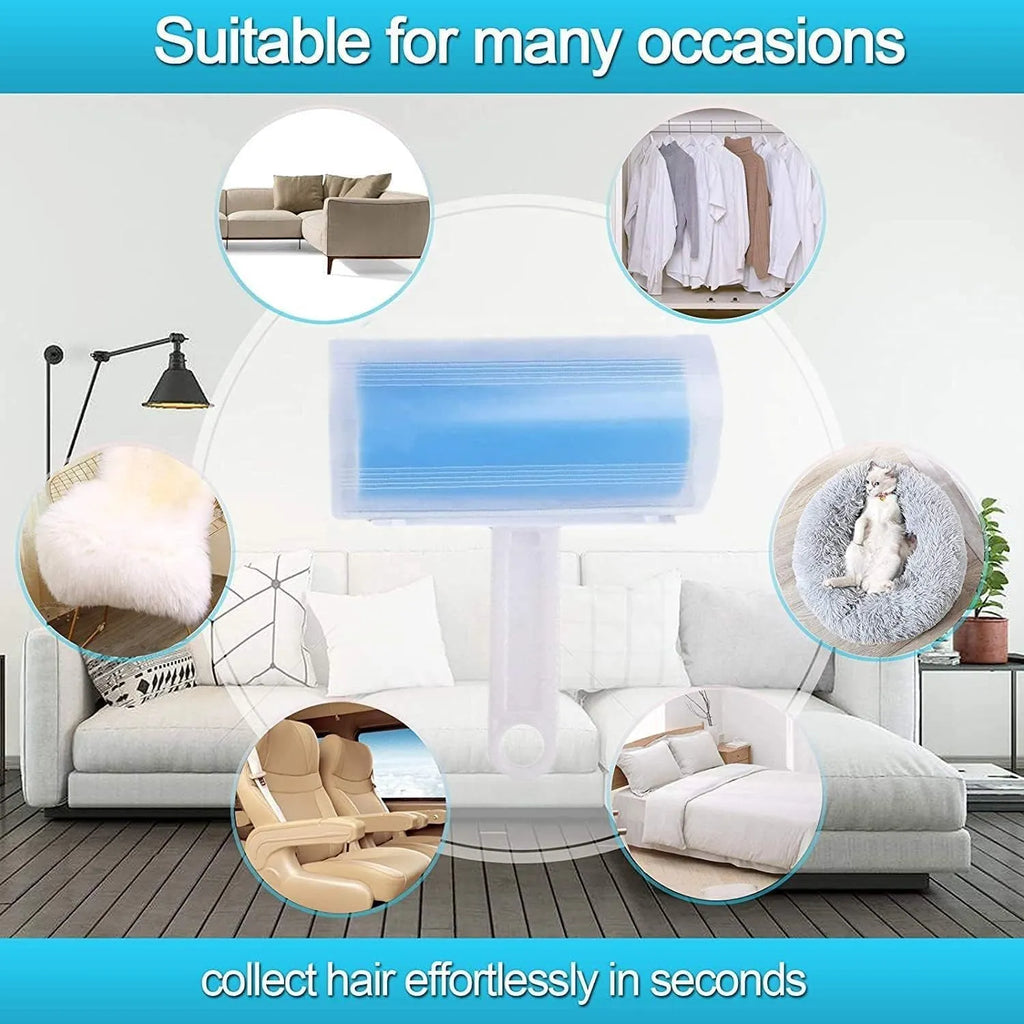 Blue washable reusable lint roller with cover for removing pet hair from clothes and sofas