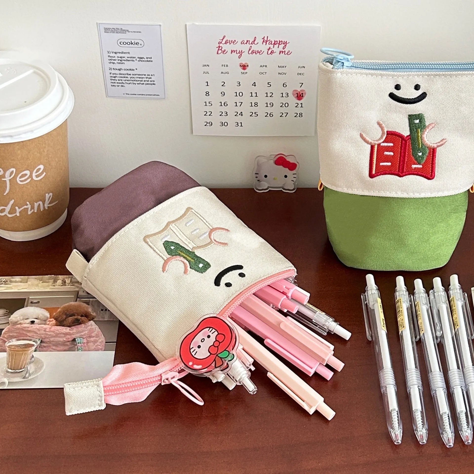 Brown cartoon Korean style collapsible pencil case with large capacity
