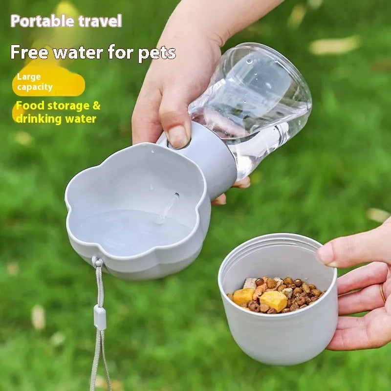 Portable dog water cup in yellow with 320ml capacity and separate food cup