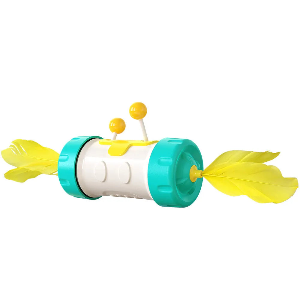 Interactive cat toy with feather ball on stick and separate balance tumbler in multiple colour options