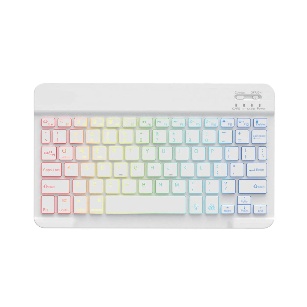 10-inch wireless Bluetooth keyboard with colourful LED backlighting for tablets and mobile devices