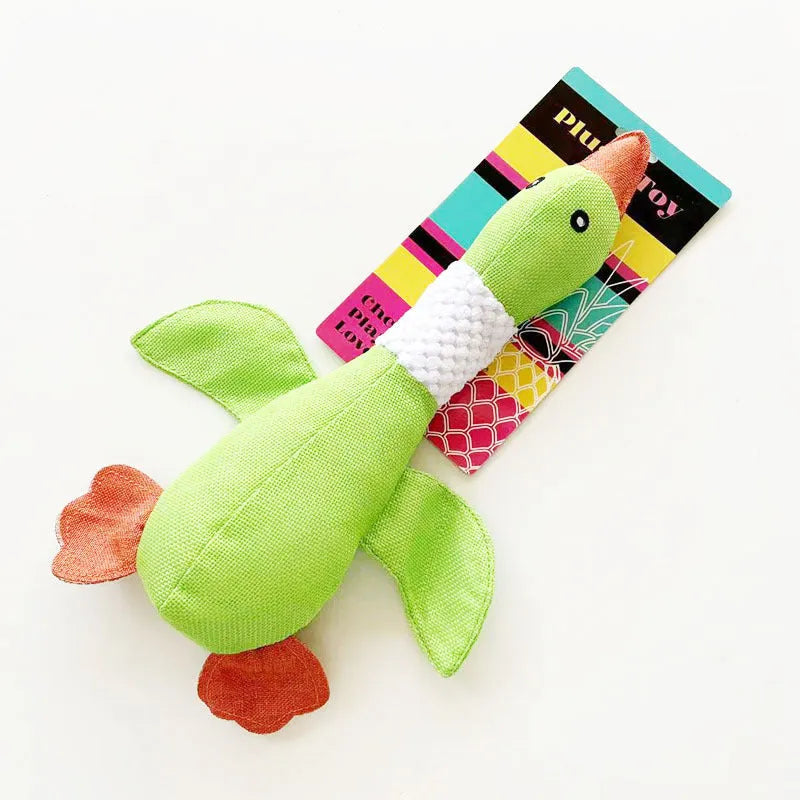 Blue duck-shaped dog plush toy with squeakers for large breed dogs