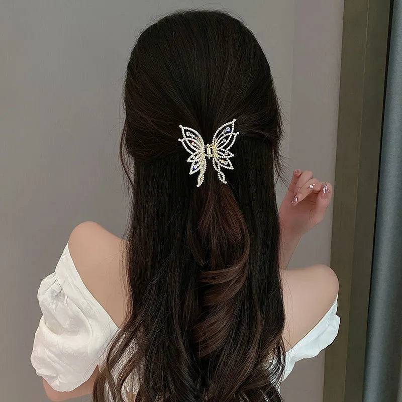 Butterfly design hair clip barrette with alloy construction and electroplated finish