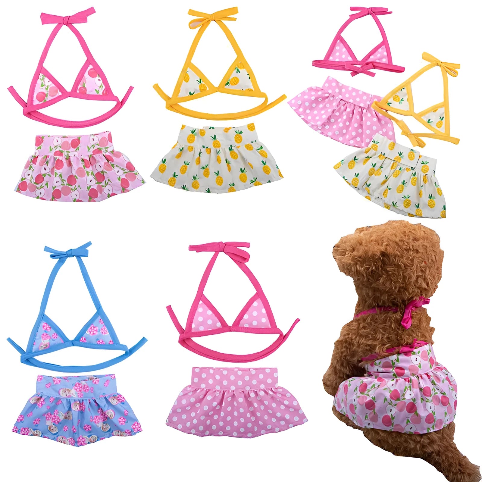 New summer dog clothing pet bikini suit in pink dots polyester fabric for small to large dogs