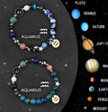 Set of two natural stone beaded bracelets for zodiac signs, showing textured beads and adjustable ties.