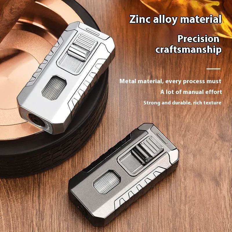 Metal three-fire straight blue flame cigar lighter in black with wind-resistant design