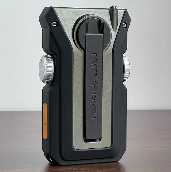 Multifunctional solar hand-shake radio flashlight with LED light in army green on white background
