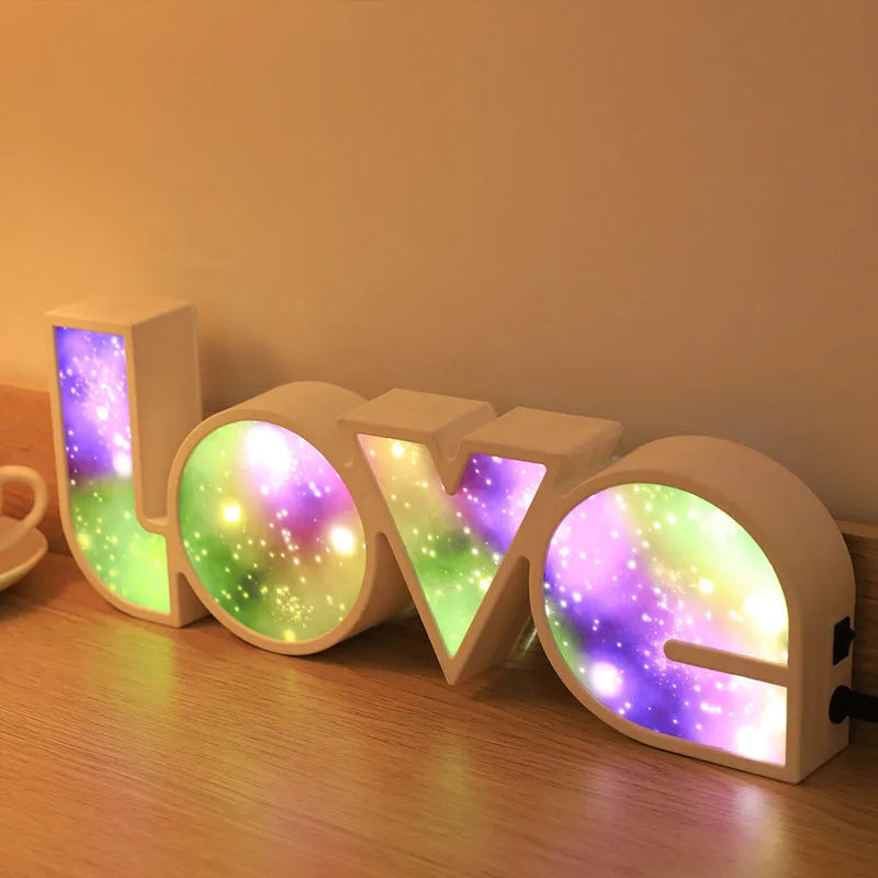 Rainbow coloured LED LOVE decorative light with plastic housing for Valentine's Day and wedding decoration