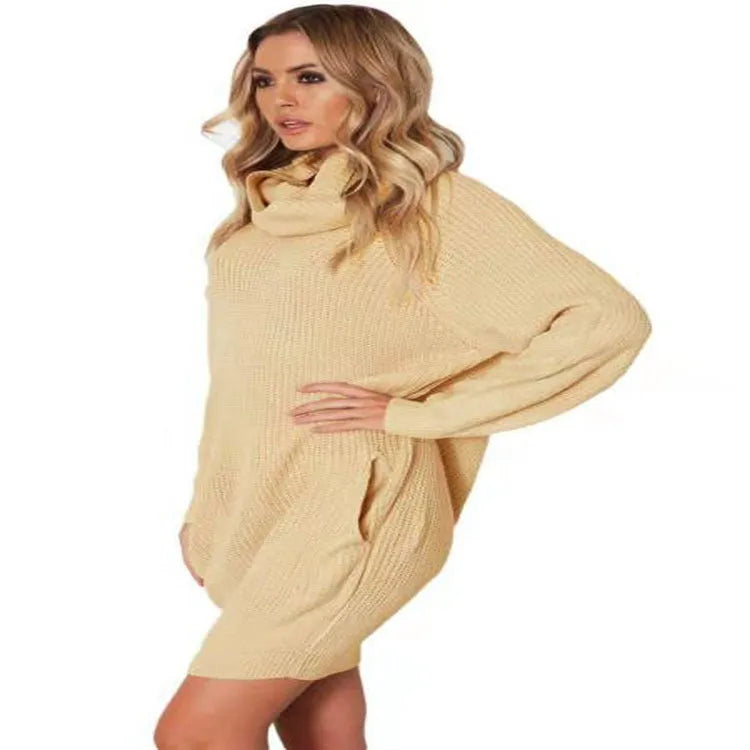 Yellow lapel collar acrylic pullover sweater shown on a model, demonstrating its mid-length loose fit.