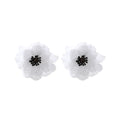 Hand-woven white plastic resin flower earrings for women fashion OL style on display
