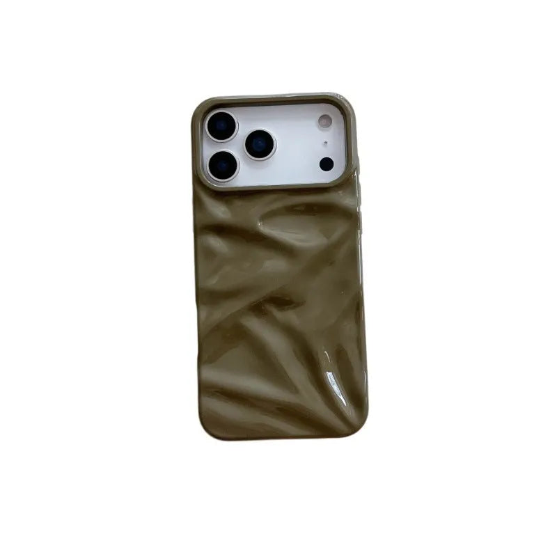 Three-dimensional pleated pattern TPU phone case in green for iPhone, anti-fall and anti-fingerprint