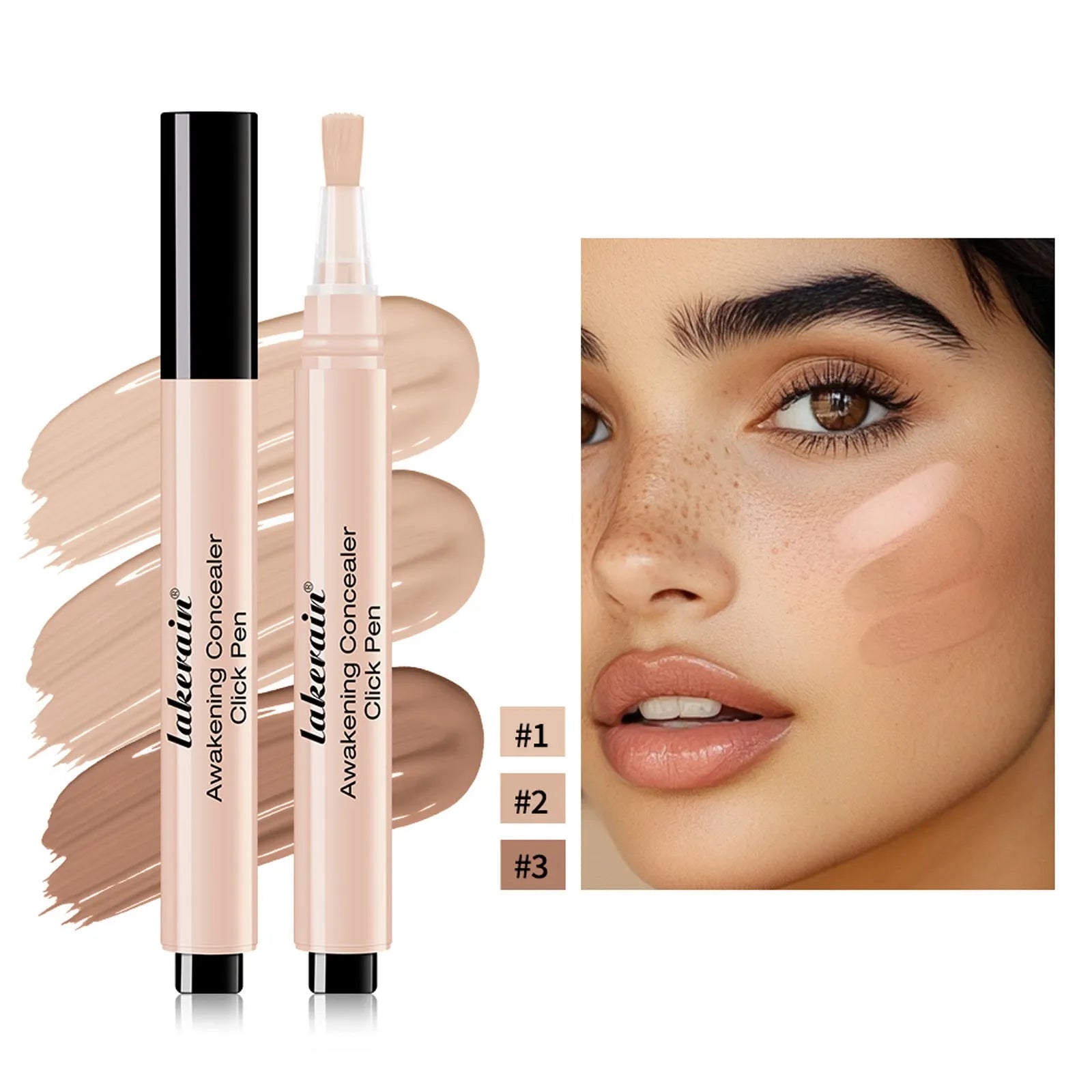 Brightening concealer pen in 18g with moisturising formula, available in three shades: Ivory Glow, Warm Beige, Rich Chestnut