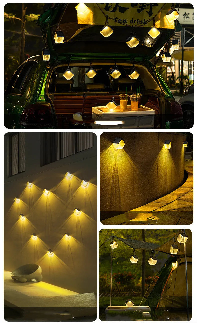 Outdoor solar ice brick chandelier dual colour warm and colour LED IP65 garden light with clip on fence