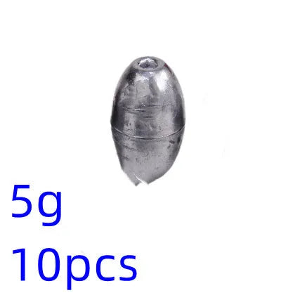Standard weight olive fishing sinker set in lead with weights from 1g to 20g