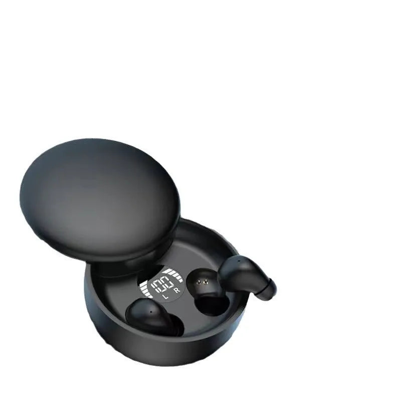 SK26 TWS mini sleep Bluetooth headset in black with digital display and noise reduction feature