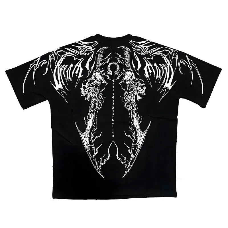 Dark colour plus size cotton t-shirt with loose fit and short sleeves featuring gilding decoration