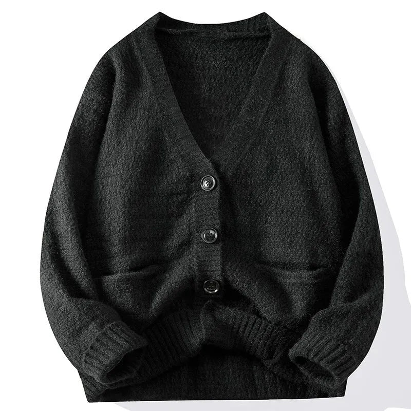 Men's knitted bottoming shirt loose pullover thickened long sleeve in gray for spring autumn daily wear polyester fibre