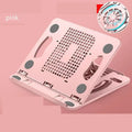 Adjustable portable laptop tablet cooling desktop stand in black, expanded view with eight gears