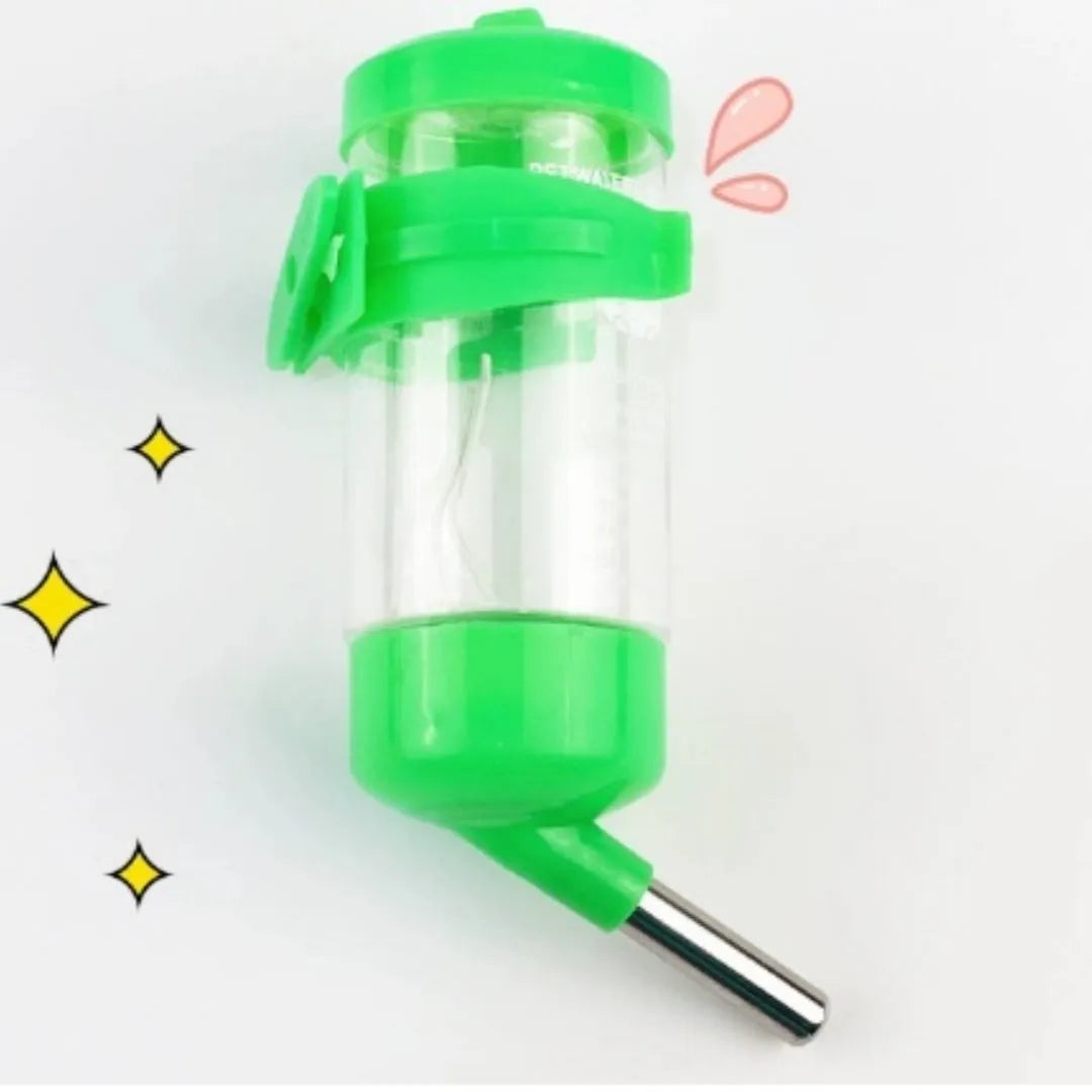 Green plastic ball kettle leak-proof water feeder for small pets, shown with a ball valve.