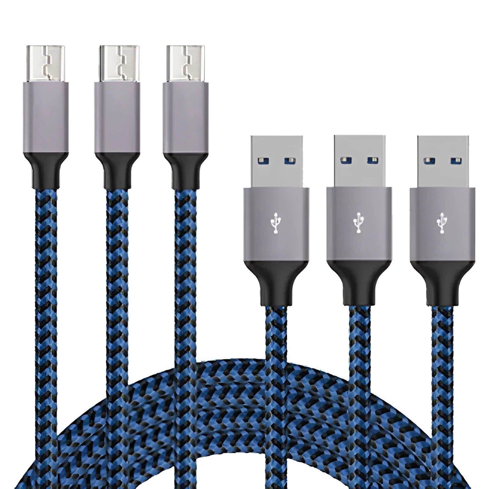 Braided fast charging Micro USB cable in black and white colour, shown at 1 metre length.