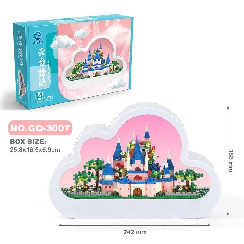 Assembled plastic building block cloud night lamp with decorative mirror frame and soft LED lighting