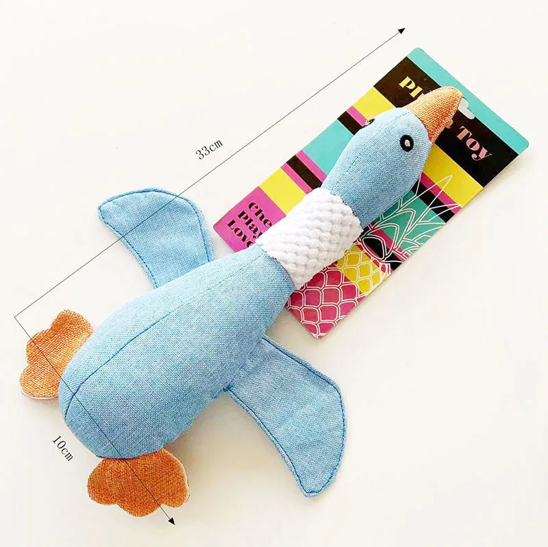 Blue duck-shaped dog plush toy with squeakers for large breed dogs