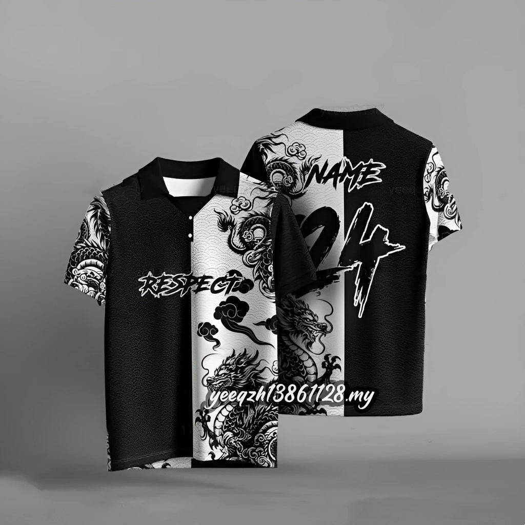 Black loose fit T-shirt with 3D digital printing design, short sleeves, polyester fabric