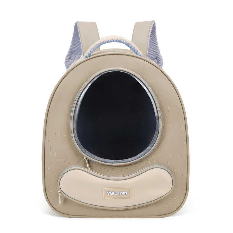 Breathable pet backpack large capacity space capsule in green solid colour polyester material
