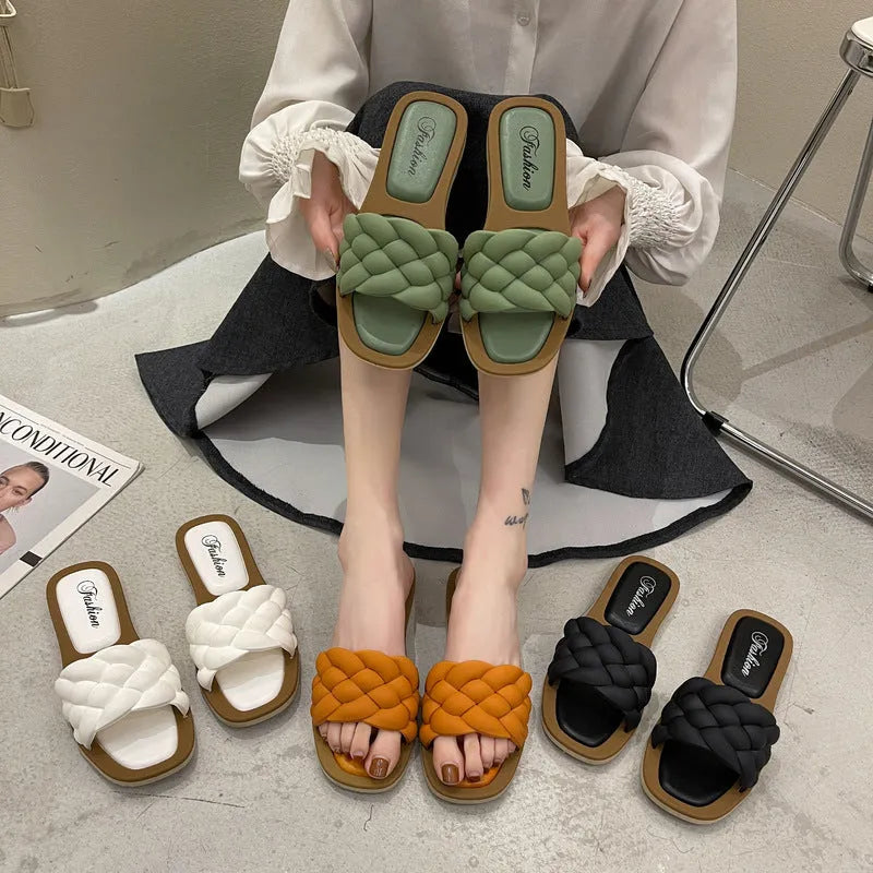 Women's plaid pattern beach sandals with thick anti-skid PVC soles in multiple colour options