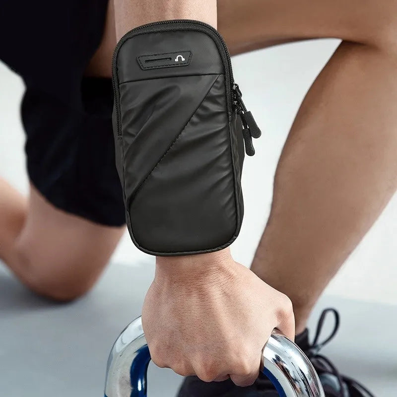 Outdoor cycling men's arm sleeve phone pouch black made of breathable ultra-light PU material